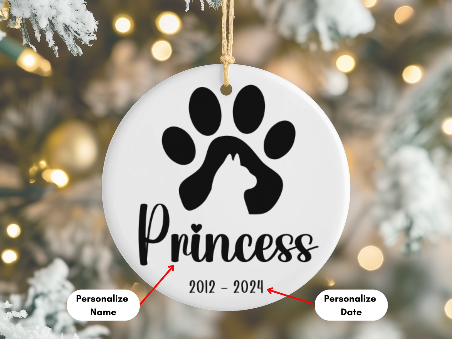 Personalized Pet Memorial Ornament, Sympathy Gift For Loss Of Pet, Remembrance Gift Pet Loss, Pawprint Pet Keepsake Bauble