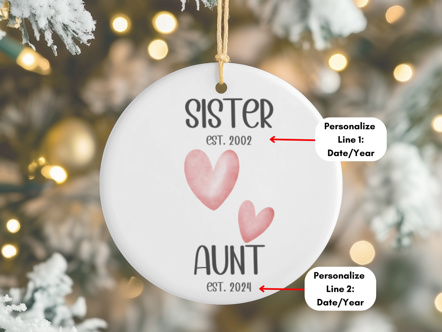 Personalized New Aunt Christmas Porcelain Ornament, Pregnancy Reveal to Sister, First Time Aunt Christmas Ornament Gift