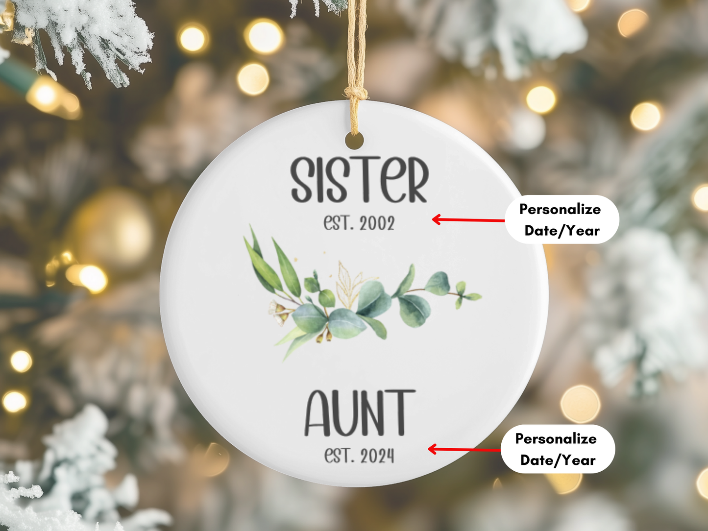 Personalized New Aunt Christmas Porcelain Ornament, Pregnancy Reveal to Sister, Aunt Pregnancy Announcement