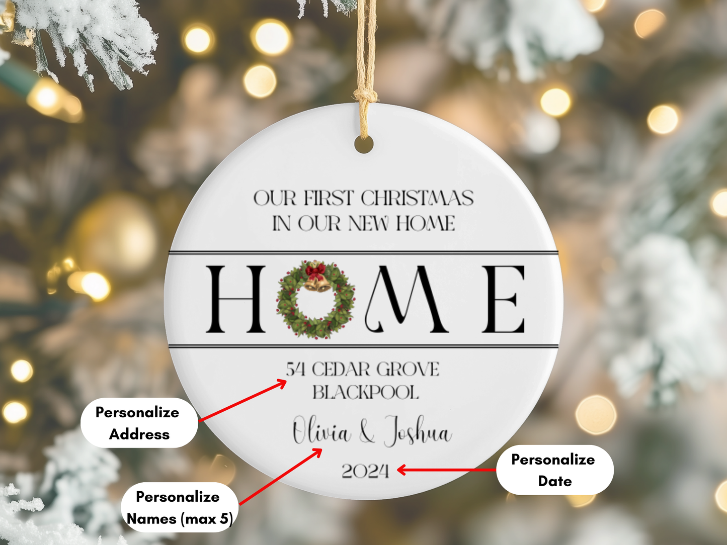 Personalized “First Christmas In Our New Home” Christmas Porcelain Ornament, Customized New House Ornament, Our First Home Keepsake 2024