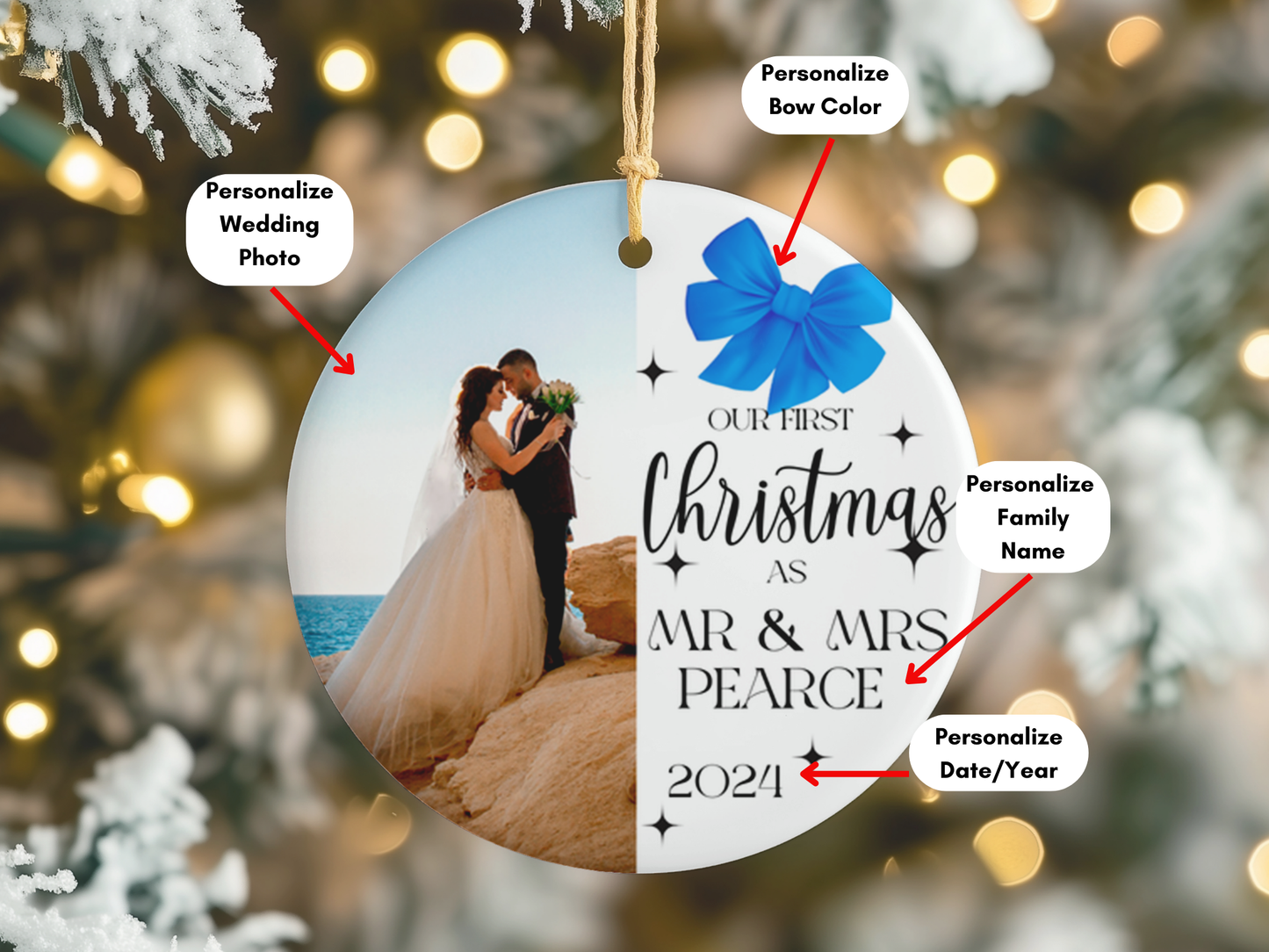 Personalized Photo First Christmas as Mr & Mrs, Mr & Mr, Mrs & Mrs Bauble Porcelain Ornament, First Christmas Married Milestone Keepsake