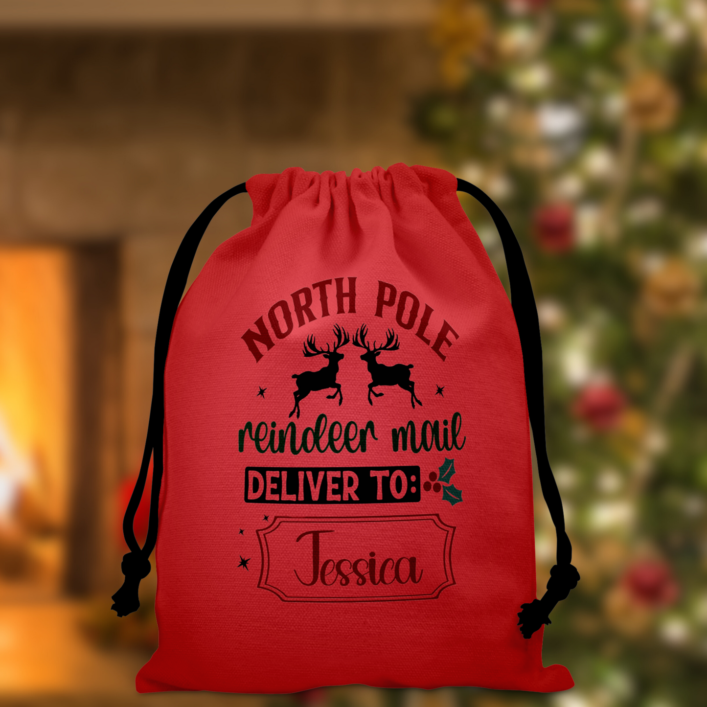 Personalized Large Christmas Drawstring Sack, "North Pole Reindeer Mail, Deliver To..." Personalized Bag, Santa Sack, Kid's Christmas Sack, Christmas Bags, Party Supplies Bag, Gift Sacks