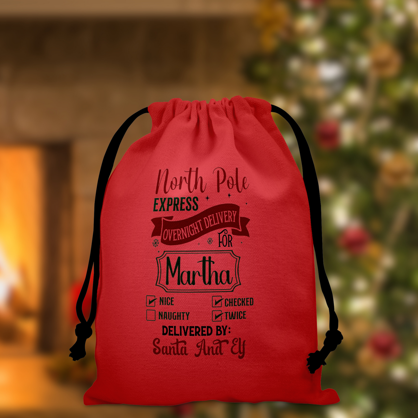 Personalized Large Christmas Drawstring Sack, "Overnight Express Personalized Bag, Santa Sack, Kid's Christmas Sack, Christmas Bags, Party Supplies Bag, Gift Sacks