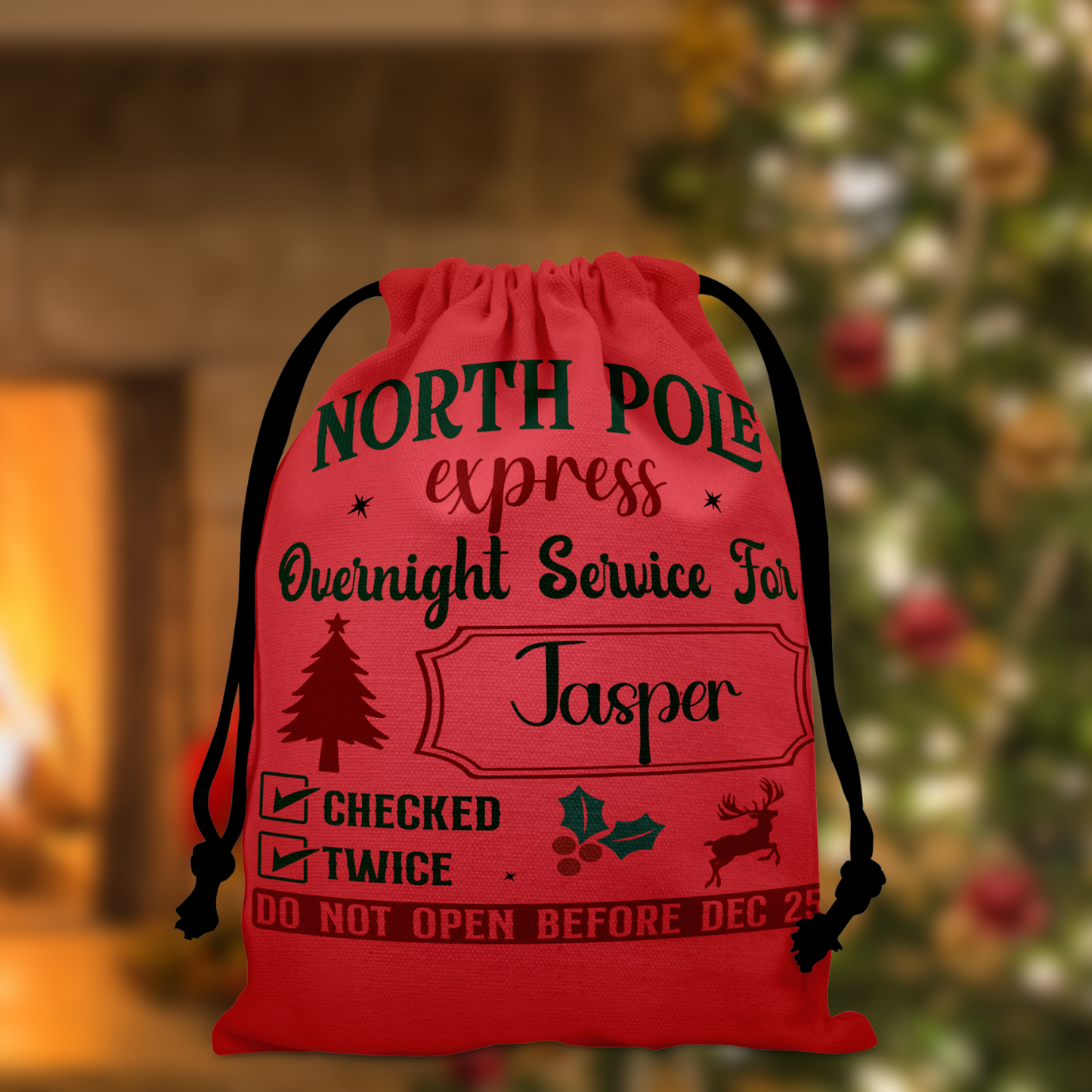 Personalized Large Christmas Drawstring Sack, "North Pole Express, Overnight Service For...." Personalized Bag, Santa Sack, Kid's Christmas Sack, Christmas Bags, Party Supplies Bag, Gift Sacks