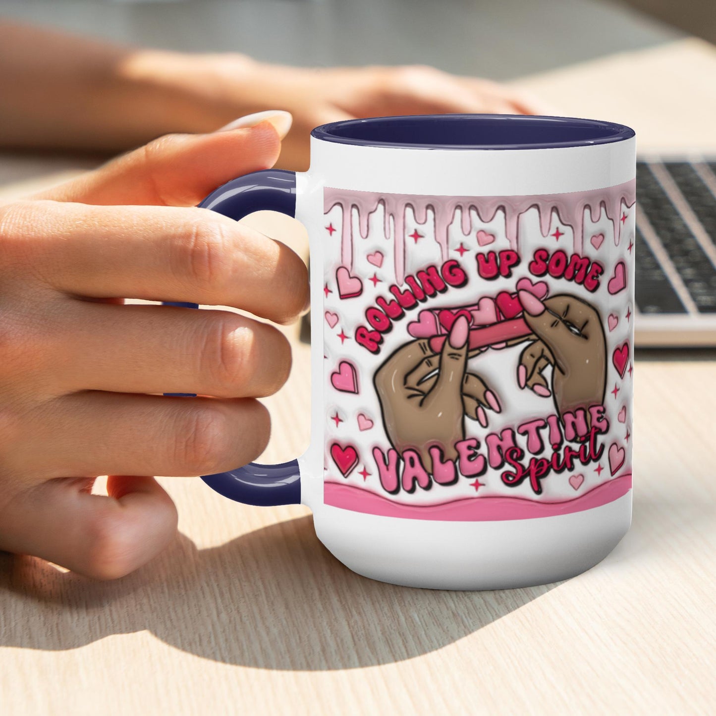 Love Unleashed:  Rolling Up Some Valentine’s Spirit Two-Tone Mugs - A Symphony of Colors on Glossy White Canvas, Sip Romance Daily!