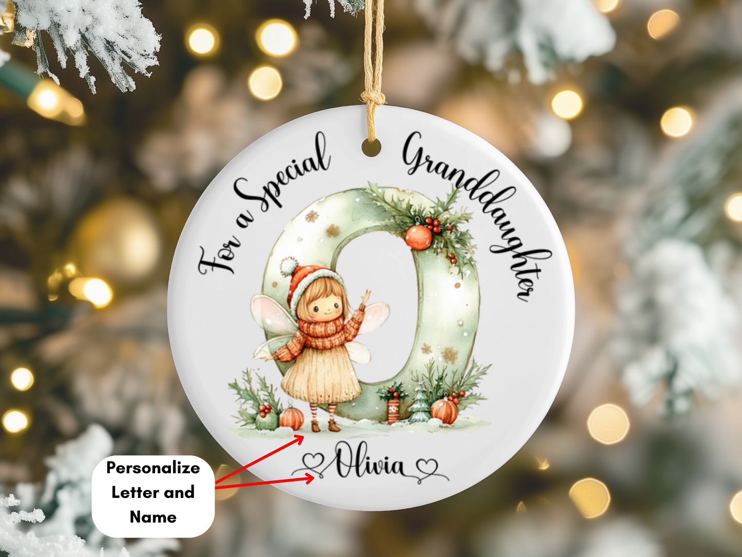 Personalized Christmas Fairy Alphabet Granddaughter Christmas Tree Porcelain Ornament For A Special Granddaughter Bauble, Christmas Keepsake