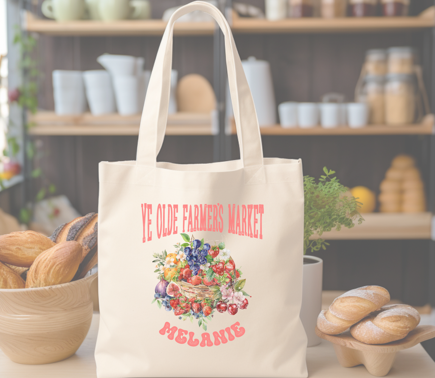 Personalized Cotton Canvas Ye Olde Farmer's Market Tote Bags - Durable, Stylish and Customizable!  Gift for friend, family or co-worker.