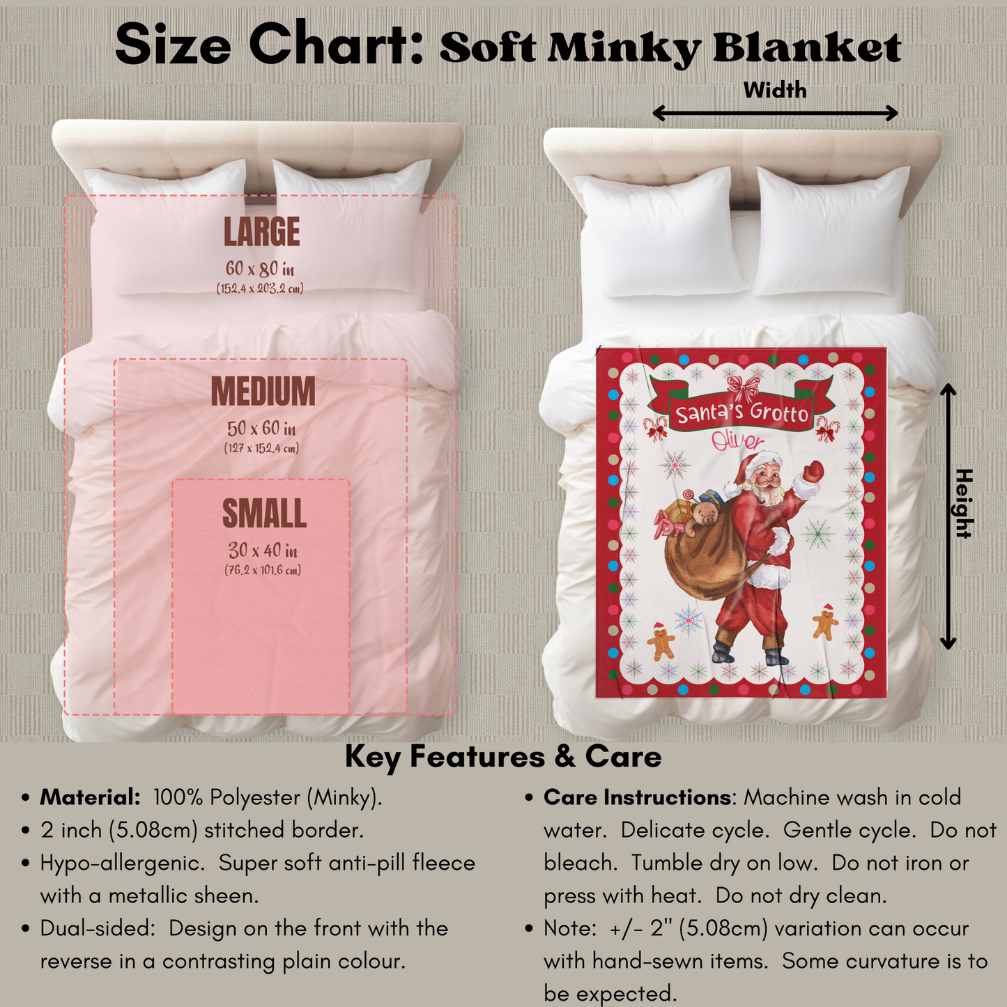 Personalized Children’s Christmas Santa's Grotto Plush Minky Blanket, Soft Minky Baby Blanket, 30x40”, 50x60”, 60x80” Kids Throw Blanket.