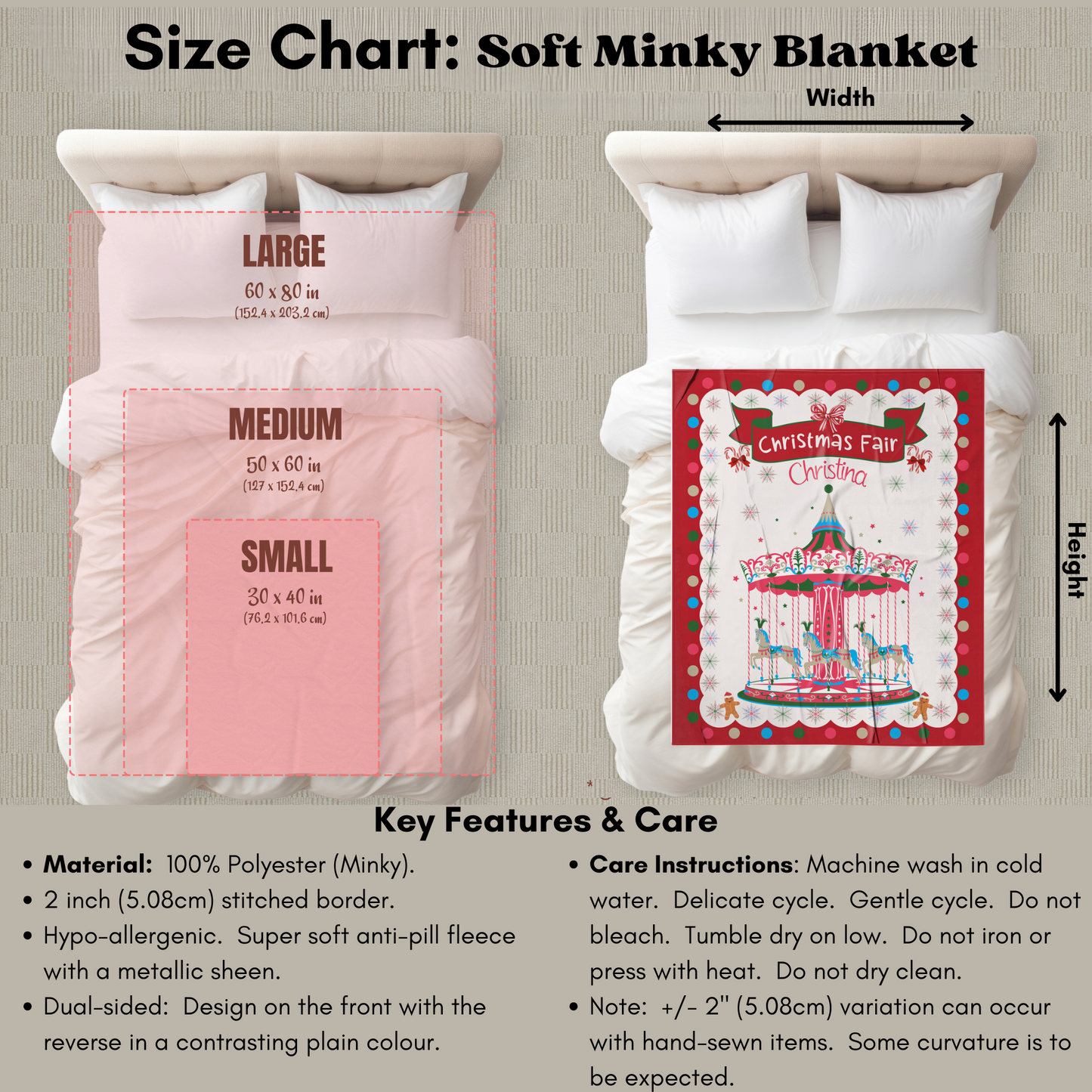 Personalized Children’s Christmas Carousel Plush Minky Blanket, Soft Minky Baby Blanket, 30x40”, 50x60”, 60x80” Kids Throw Blanket.