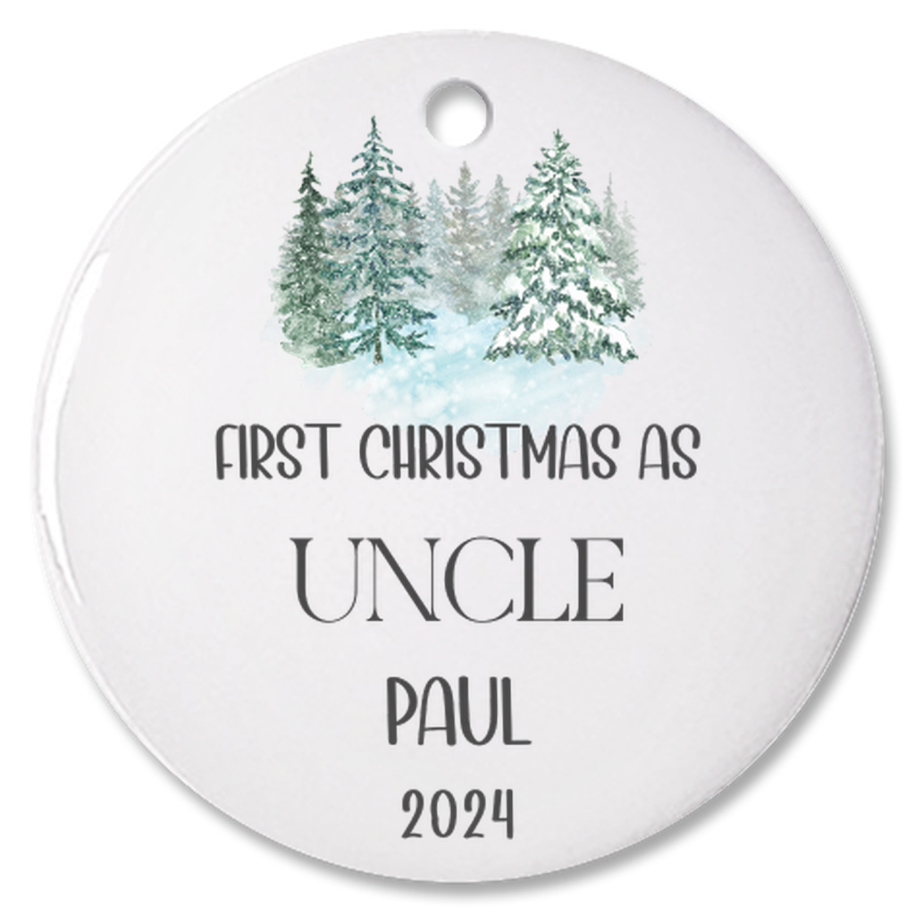 Personalized "First Christmas As Uncle" Christmas Tree Porcelain Ornament, 1st Xmas Bauble Decoration for Uncle