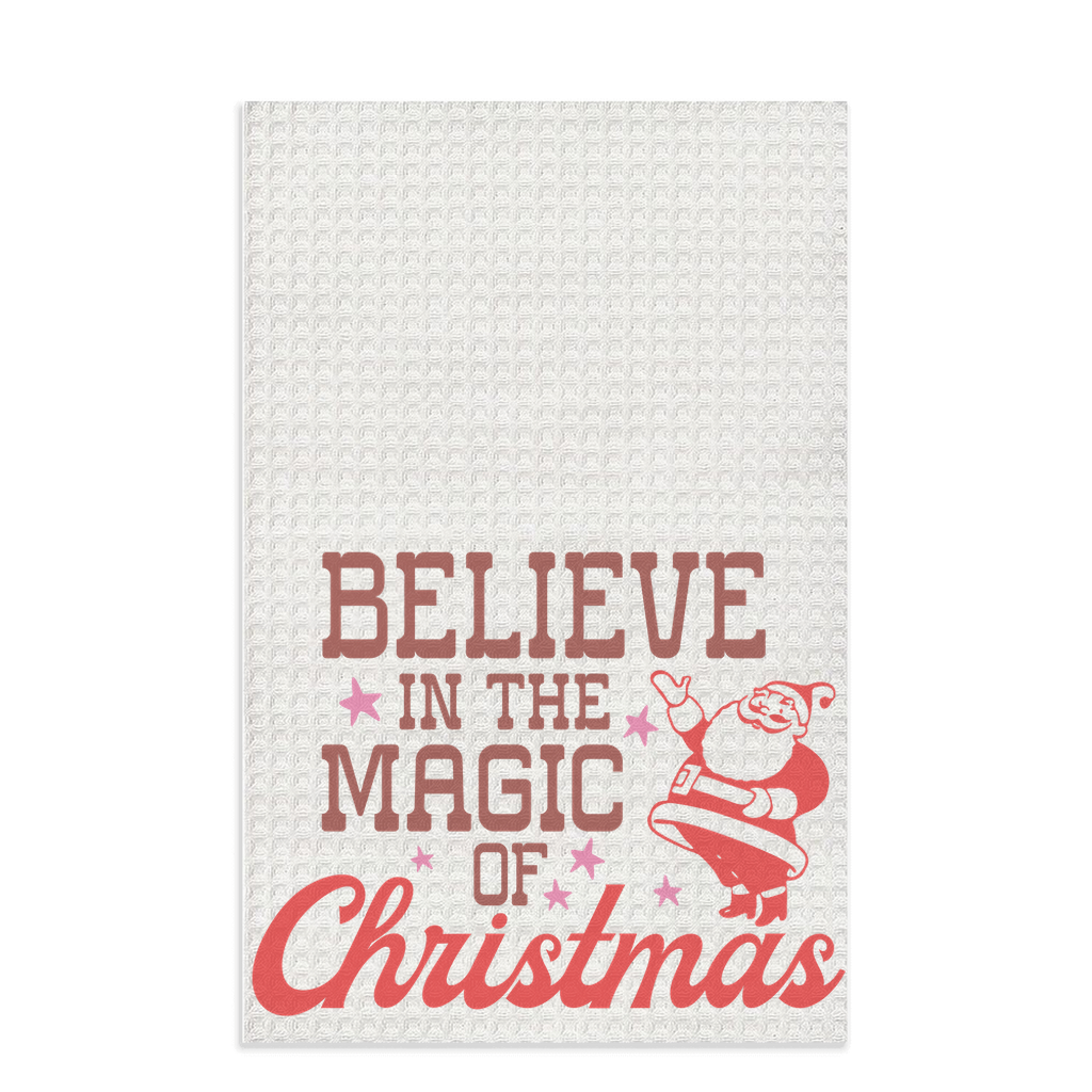 Christmas-themed "Believe In The Magic Of Christmas" Waffle Kitchen Tea Towels, Cute Christmas Waffle Dish Towels, Kitchen Towels Cute