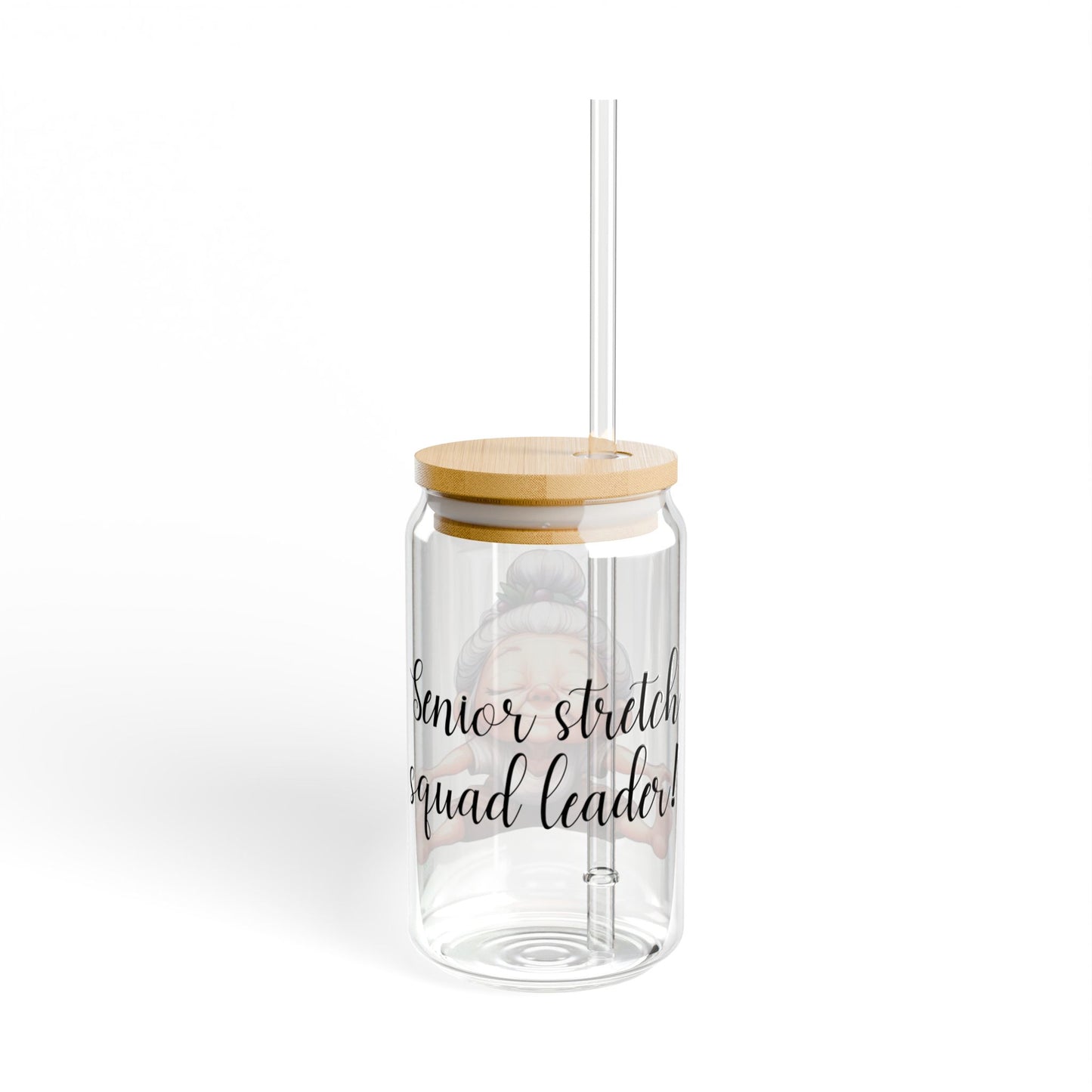 Our "Grandma Yoga" Collection Sipper Glass with Bamboo Lid and Tritan Straw!