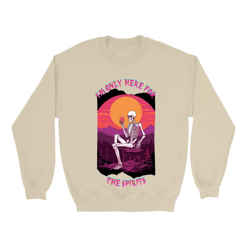 Explore our bewitching collection of Halloween sweatshirts, showcasing the mysterious allure of a drinking skeleton on the front.