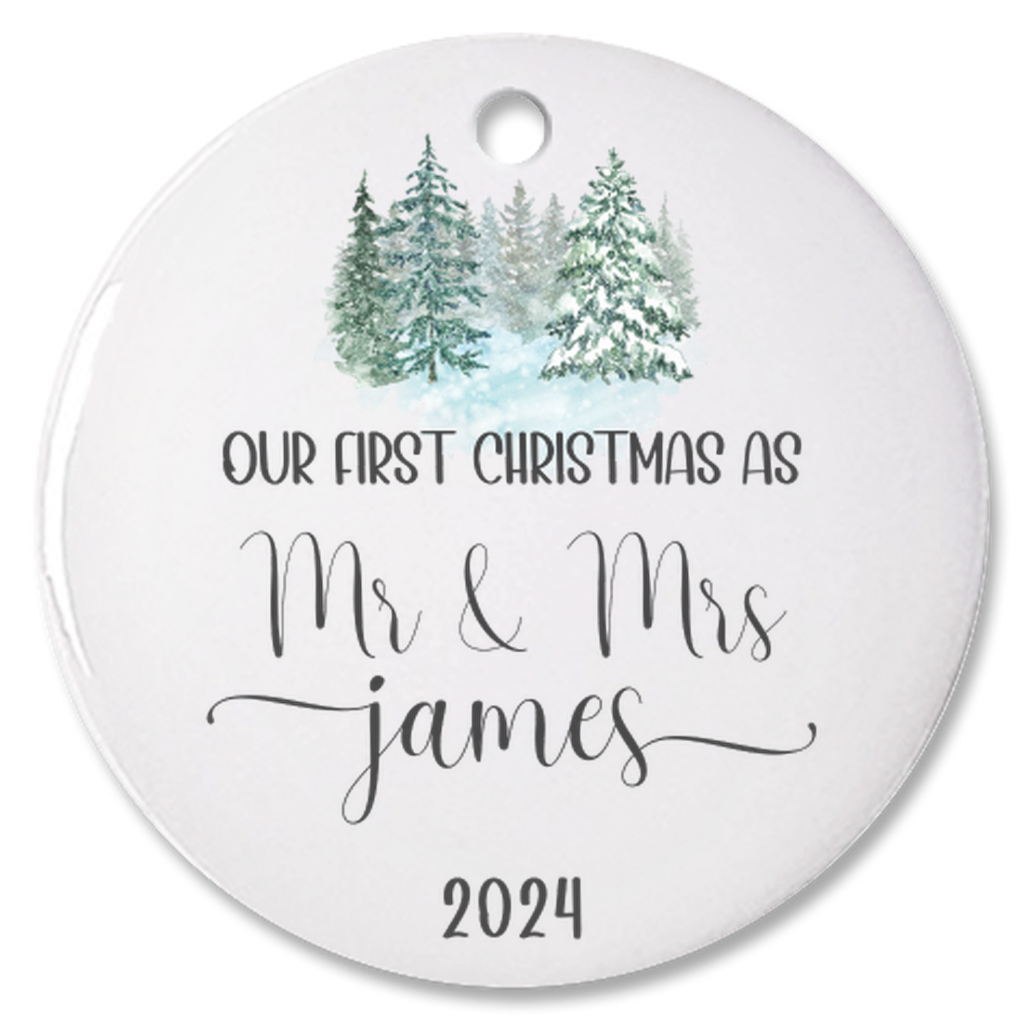 Personalized First Christmas as Mr & Mrs, Mr & Mr, Mrs & Mrs Bauble Porcelain Ornament, First Christmas Married Milestone Keepsake