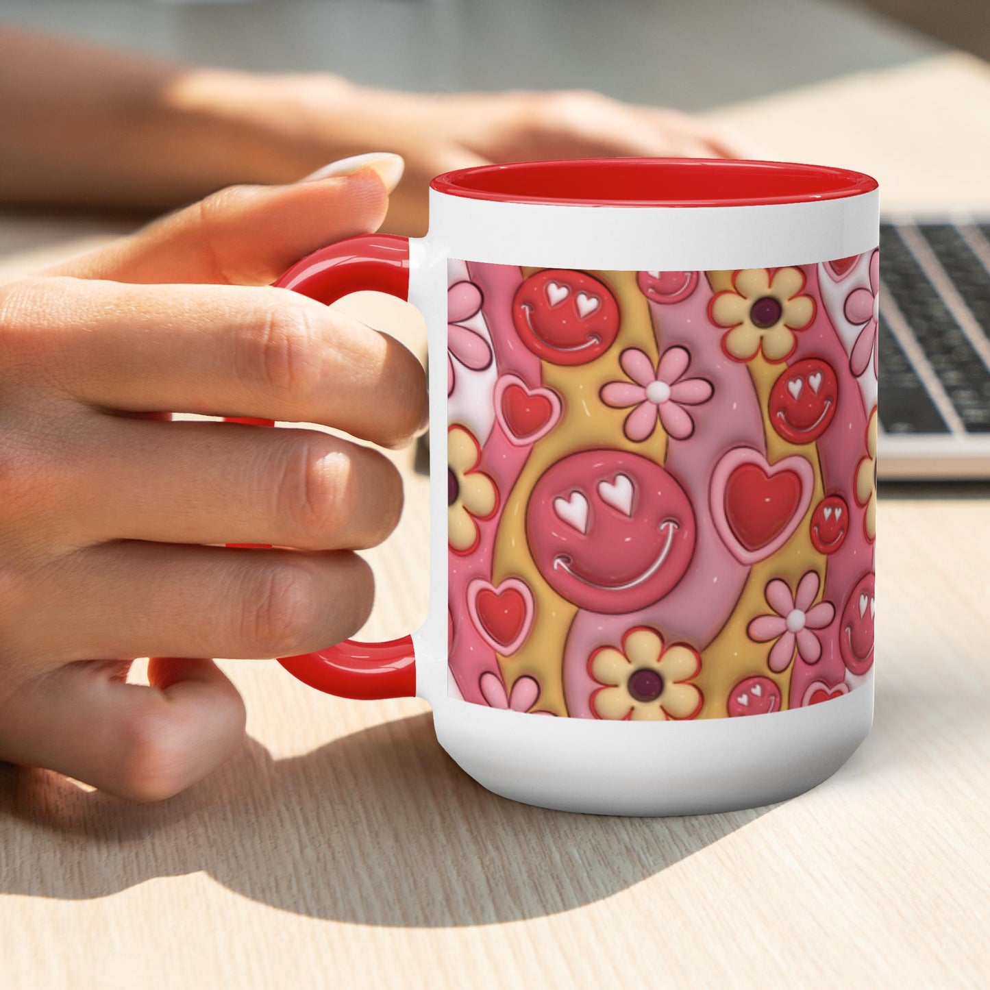 Love Unleashed:  Retro Valentine's Two-Tone Mugs - A Symphony of Colors on Glossy White Canvas, Sip Romance Daily!