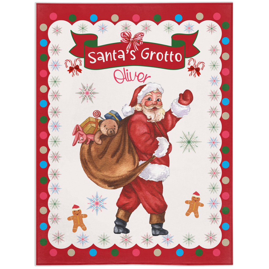 Personalized Children’s Christmas Santa's Grotto Plush Minky Blanket, Soft Minky Baby Blanket, 30x40”, 50x60”, 60x80” Kids Throw Blanket.