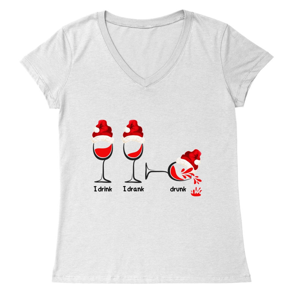 Sip, Savour, Celebrate: Unveil the Festive Spirit with Our “I Drink, I Drank, Drunk” Christmas  V-neck T-shirt - a Touch of Holiday Cheer!