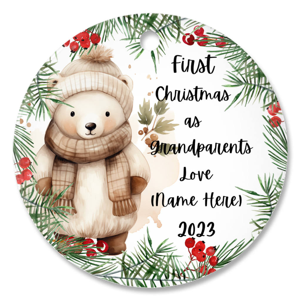 Cherished Beginnings:  Personalized Porcelain Ornament for Grandparents' First Christmas – Handmade Elegance, Lasting Memories. _1