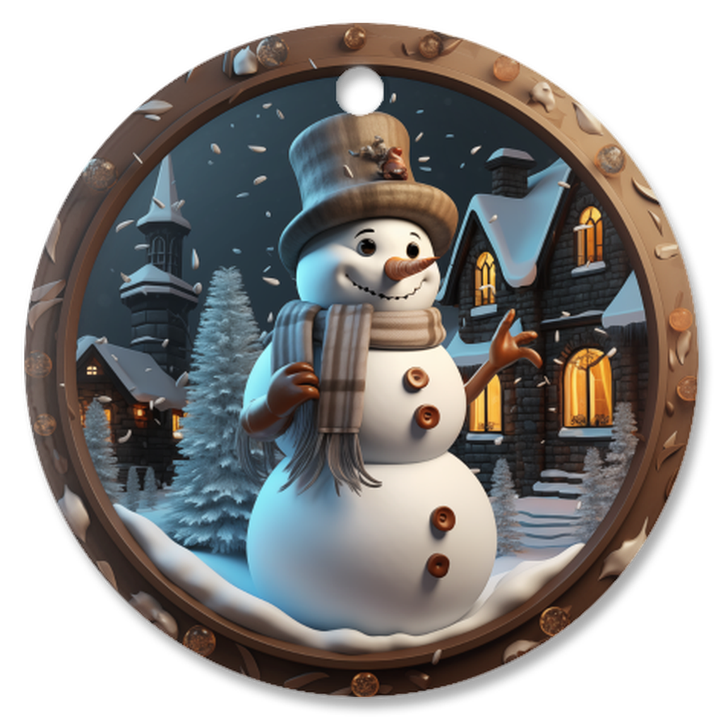 Radiant 3D Image Porcelain Christmas Snowman Ornament:  Elegance in Every Detail for Your Holiday Joy!