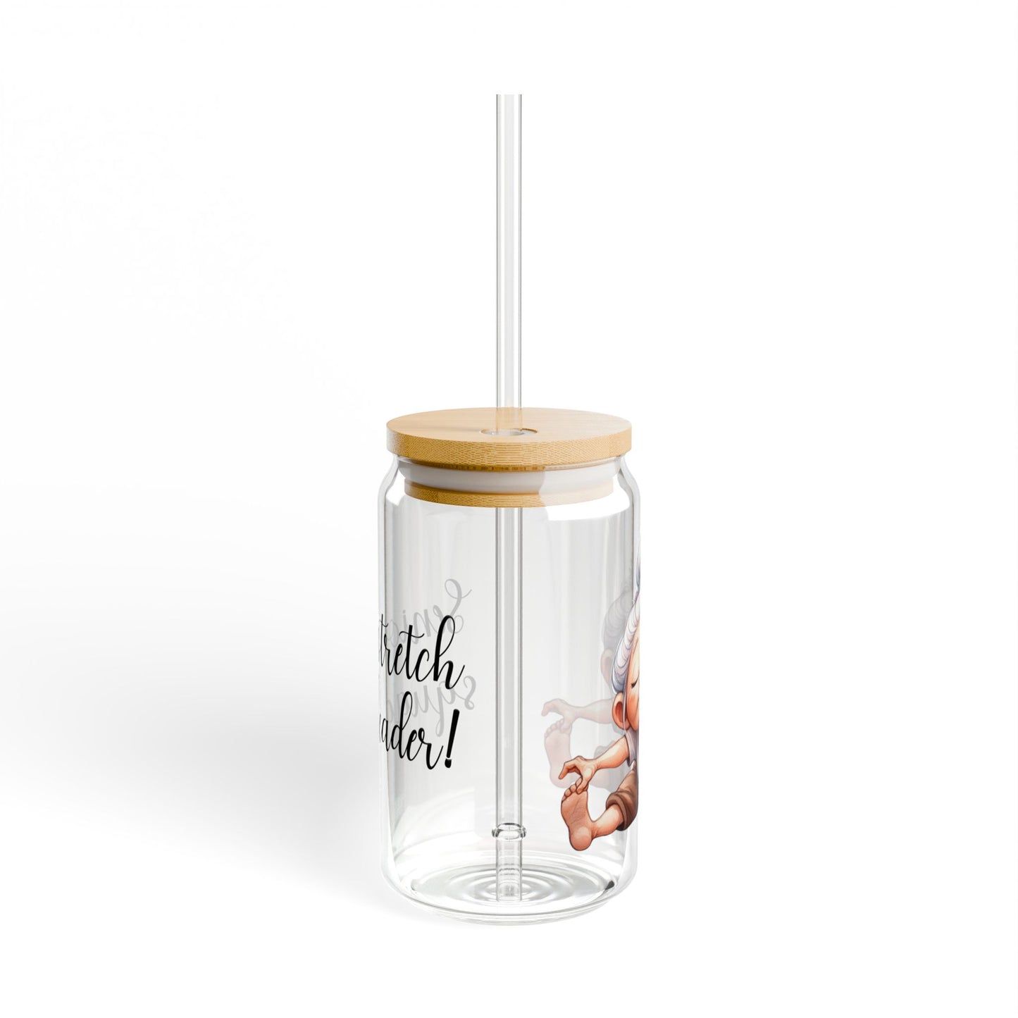 Our "Grandma Yoga" Collection Sipper Glass with Bamboo Lid and Tritan Straw!