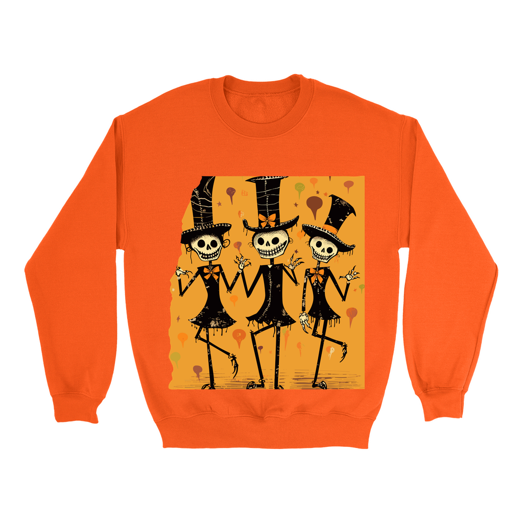 Explore our bewitching collection of Halloween sweatshirts, showcasing the mysterious allure of dancing skeletons on the front.