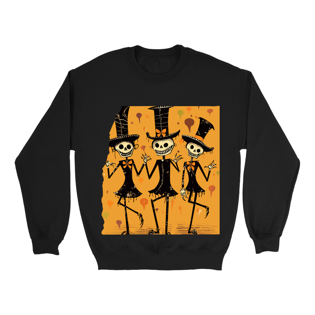 Explore our bewitching collection of Halloween sweatshirts, showcasing the mysterious allure of dancing skeletons on the front.