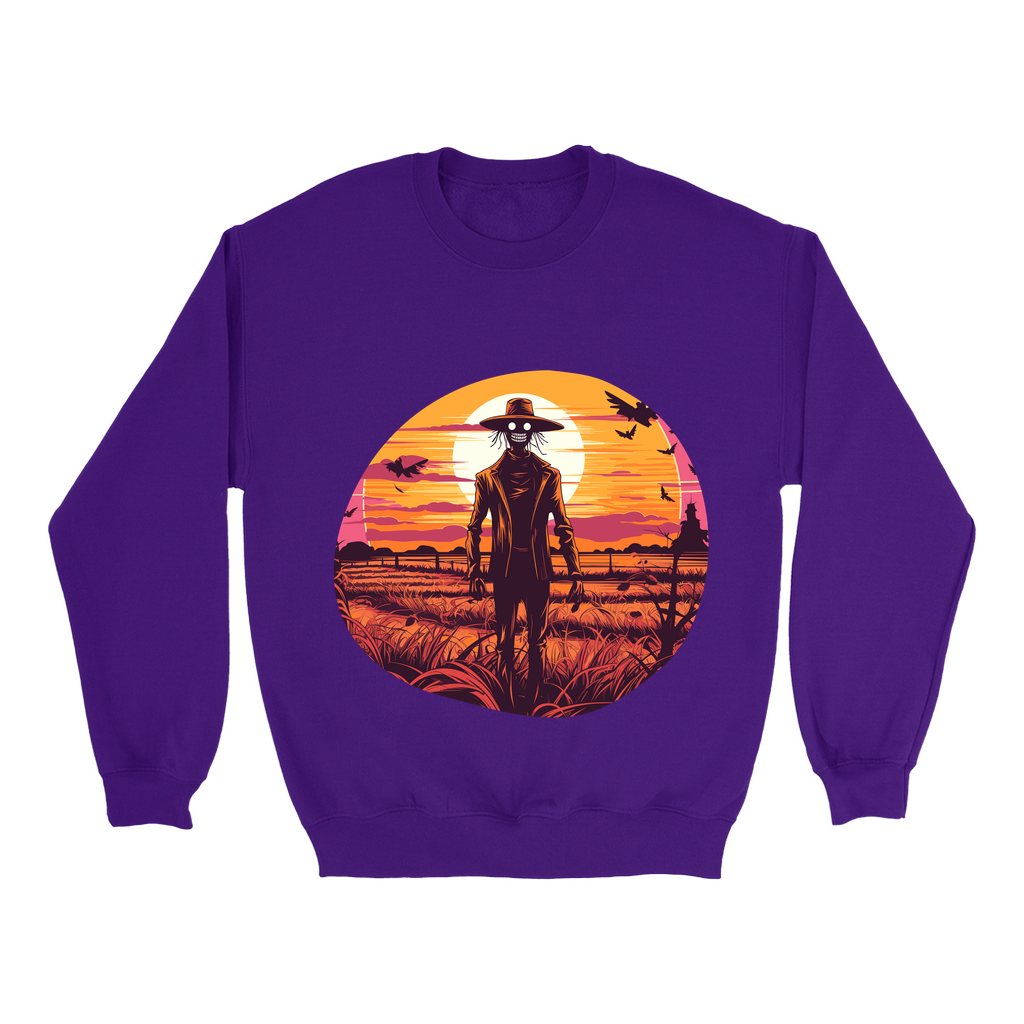 Explore our bewitching collection of Halloween sweatshirts, showcasing the mysterious allure of a scarecrow on the front.