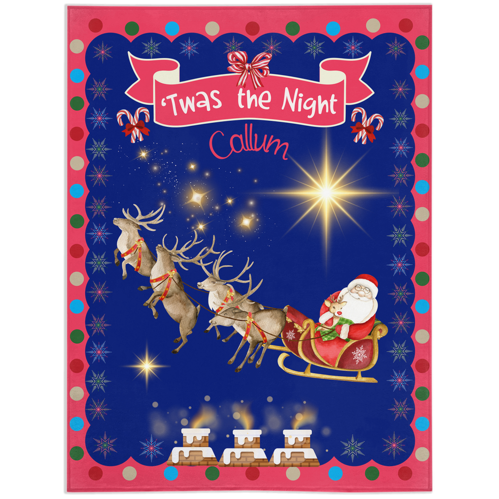 Personalized Children’s Santa's Reindeer Sleigh Plush Minky Blanket, Soft Minky Baby Blanket, 30x40”, 50x60”, 60x80” Kids Throw Blanket.