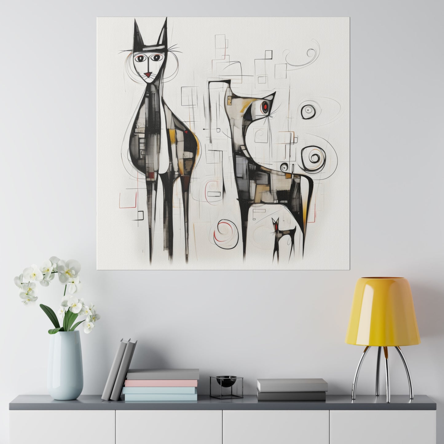 Enchanting Realms Unleashed: Eco-Friendly Abstract Horse and Cat Canvases for the Modern Home, Wall Art on Stretched Canvas, Home Decor Gift