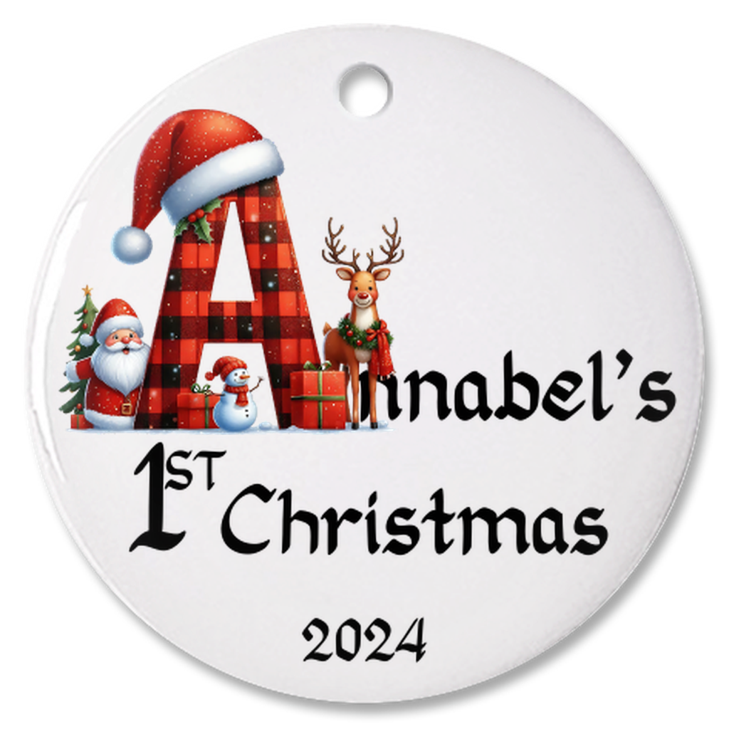 Personalized, Customized Baby’s First Christmas Tree Porcelain Ornament, Baby’s 1st Christmas Bauble, Baby’s Christmas Keepsake