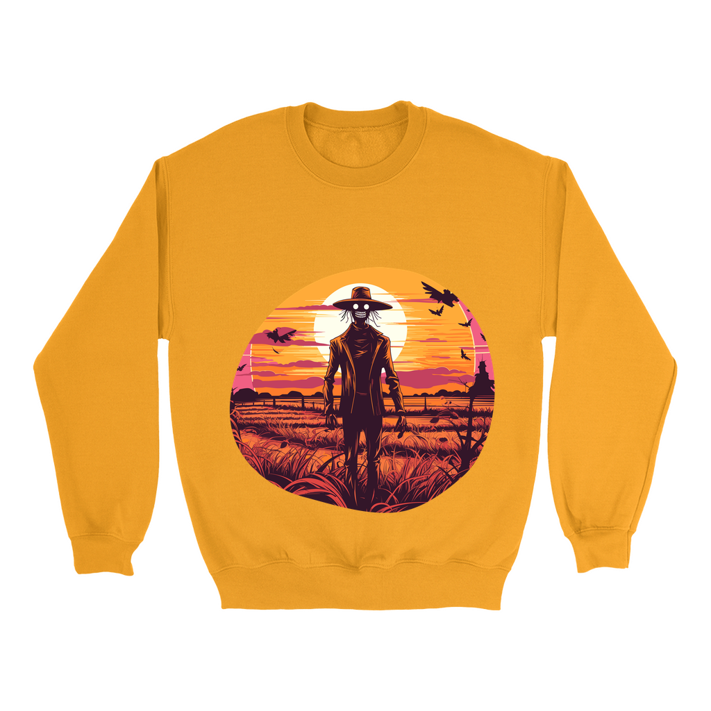 Explore our bewitching collection of Halloween sweatshirts, showcasing the mysterious allure of a scarecrow on the front.