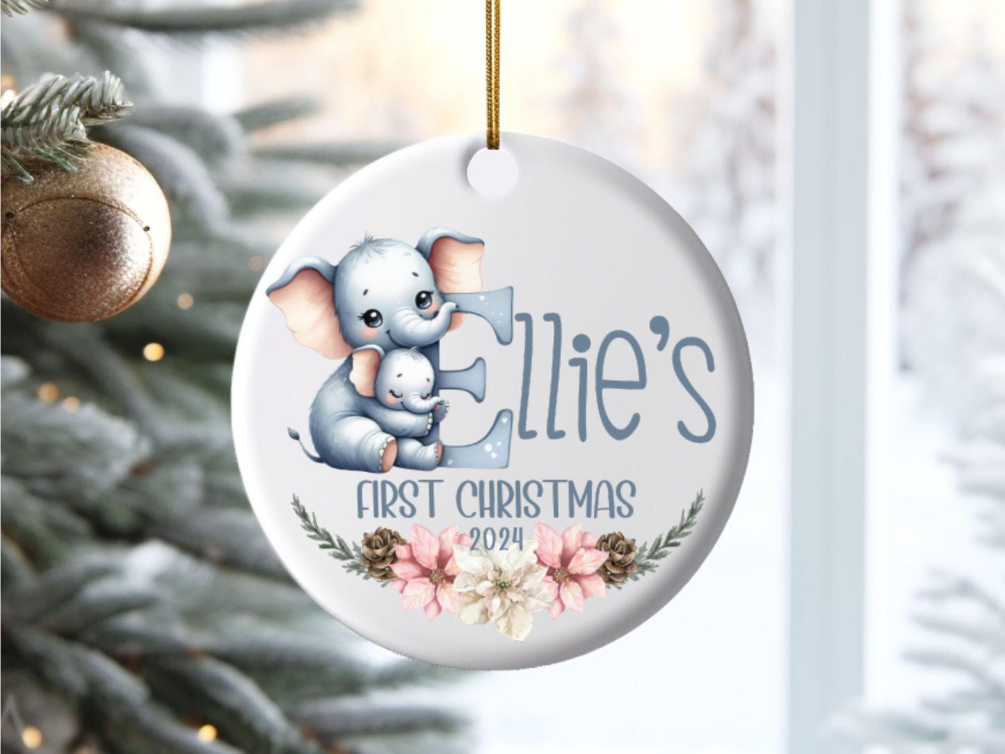 Personalized, Customized Baby’s First Christmas Tree Porcelain Animal Alphabet Ornament, Baby’s 1st Christmas Bauble, Baby’s Christmas Keepsake