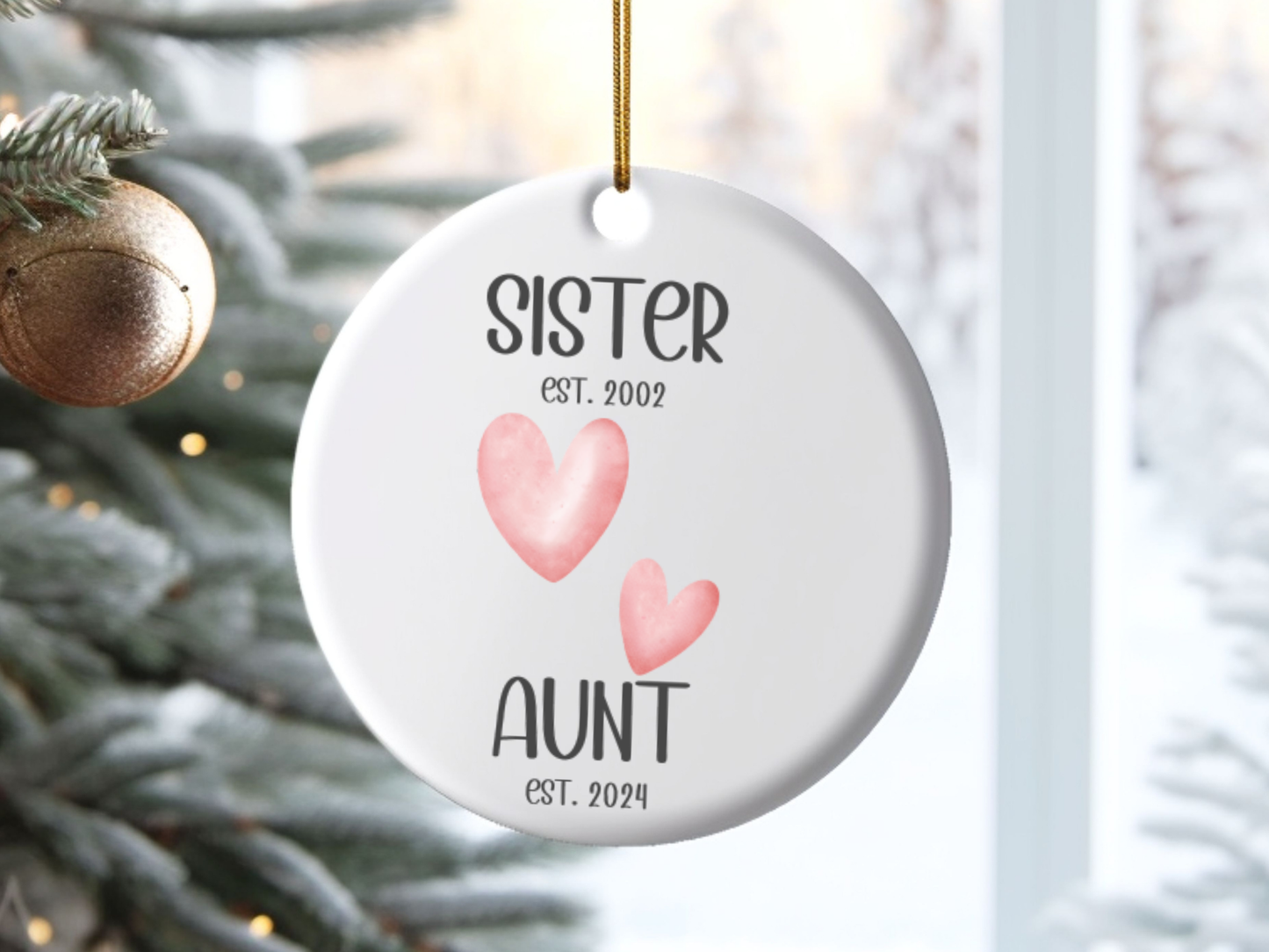 Personalized New Aunt Christmas Porcelain Ornament, Pregnancy Reveal to Sister, First Time Aunt Christmas Ornament Gift