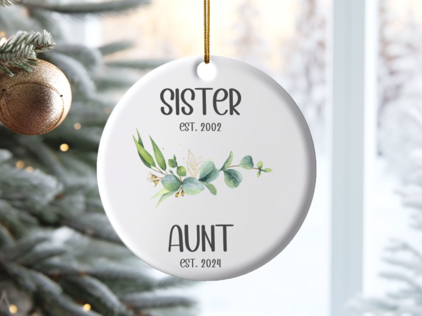 Personalized New Aunt Christmas Porcelain Ornament, Pregnancy Reveal to Sister, Aunt Pregnancy Announcement