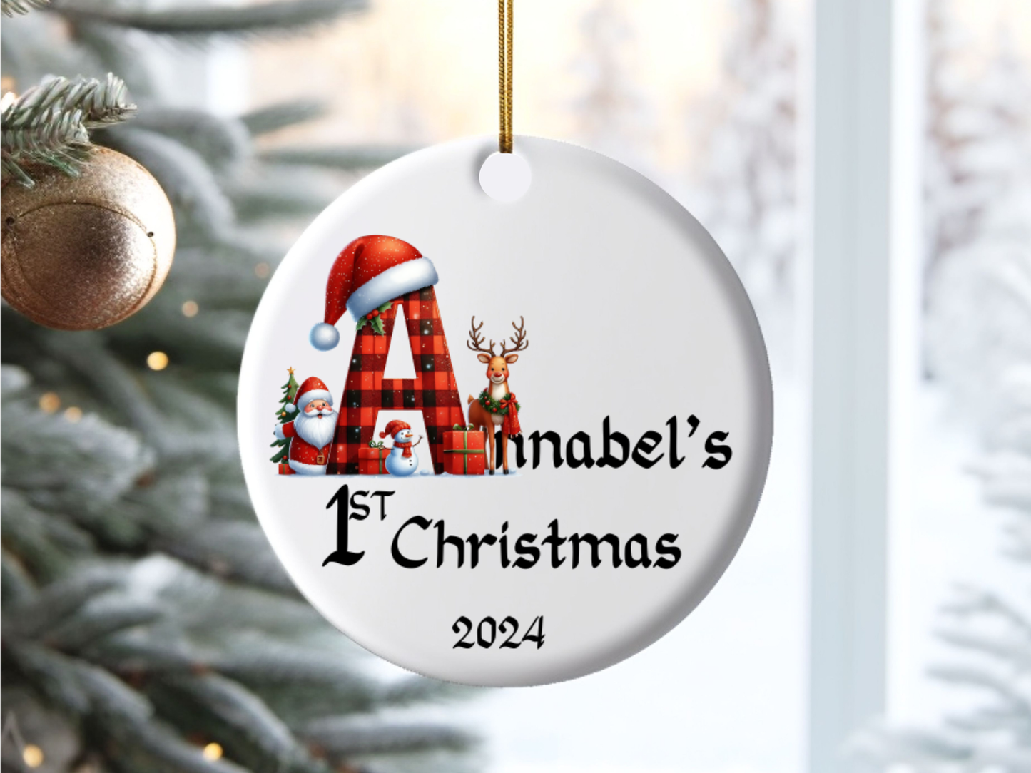 Personalized, Customized Baby’s First Christmas Tree Porcelain Ornament, Baby’s 1st Christmas Bauble, Baby’s Christmas Keepsake