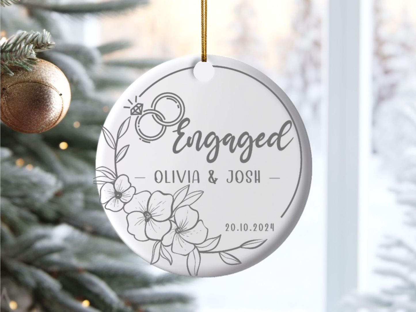 Personalized Engagement Ornament, Engagement Gift, Engagement Present, Newly Engaged Couple Gift, Engaged Ceramic Hanging Keepsake