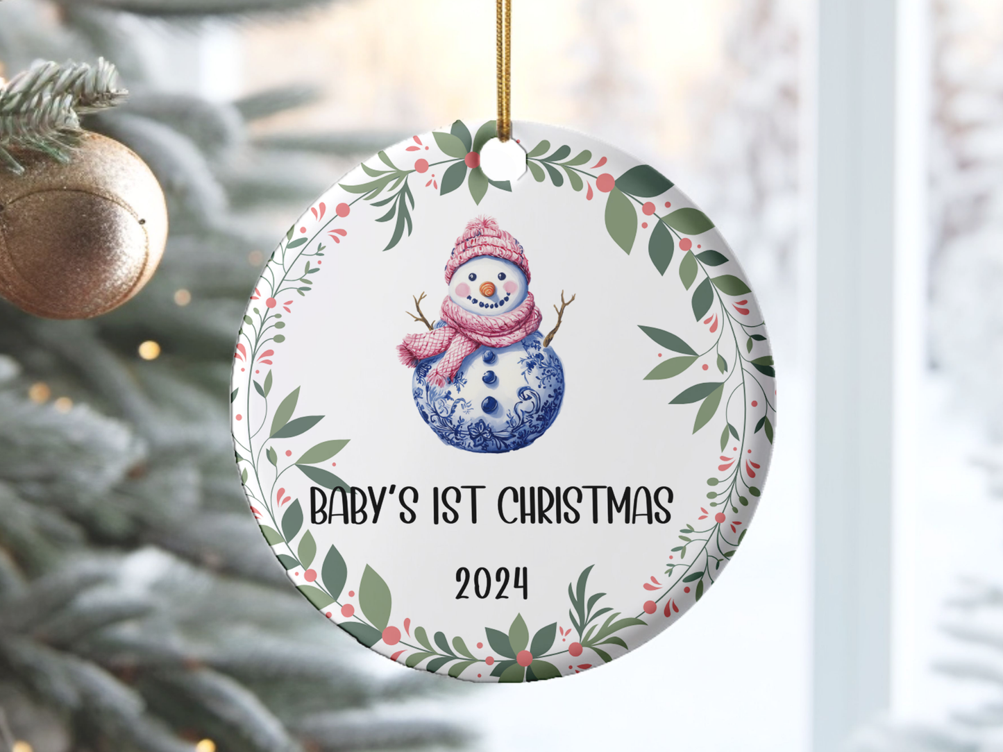 Personalized, Customized Baby’s First Christmas Tree Porcelain Snowman Ornament, Baby’s 1st Christmas Bauble, Baby’s Christmas Keepsake