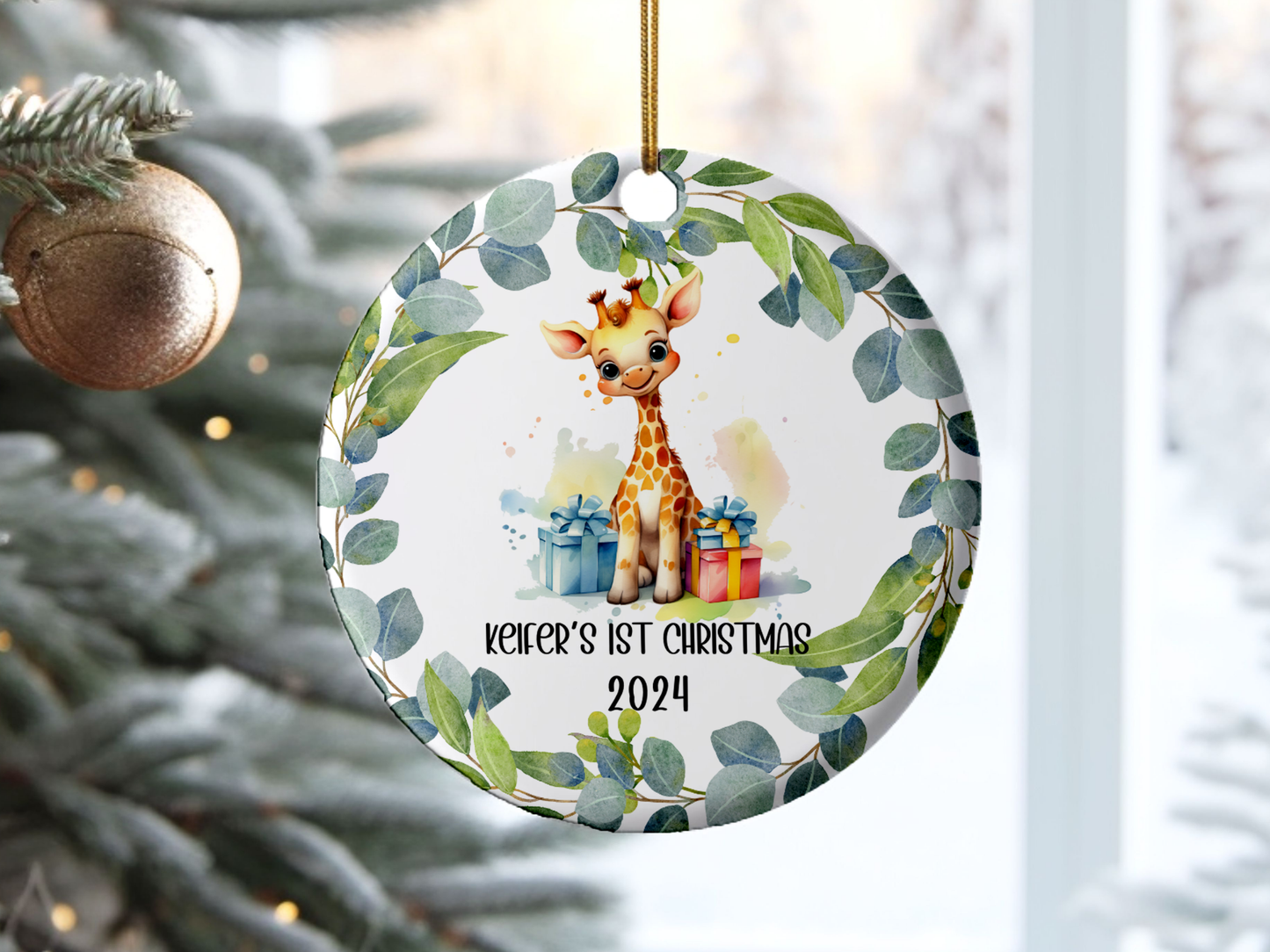 Personalized, Customized Baby’s First Christmas Porcelain Cute Giraffe Ornament, Baby’s 1st Christmas Bauble, Baby’s Christmas Keepsake