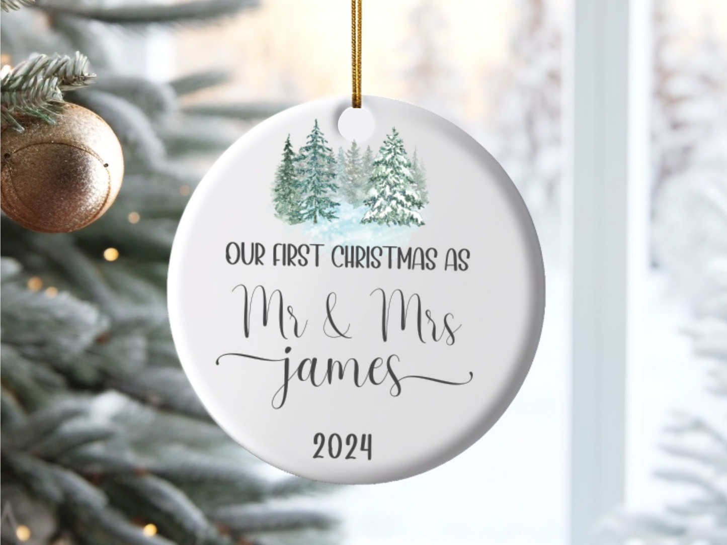 Personalized First Christmas as Mr & Mrs, Mr & Mr, Mrs & Mrs Bauble Porcelain Ornament, First Christmas Married Milestone Keepsake