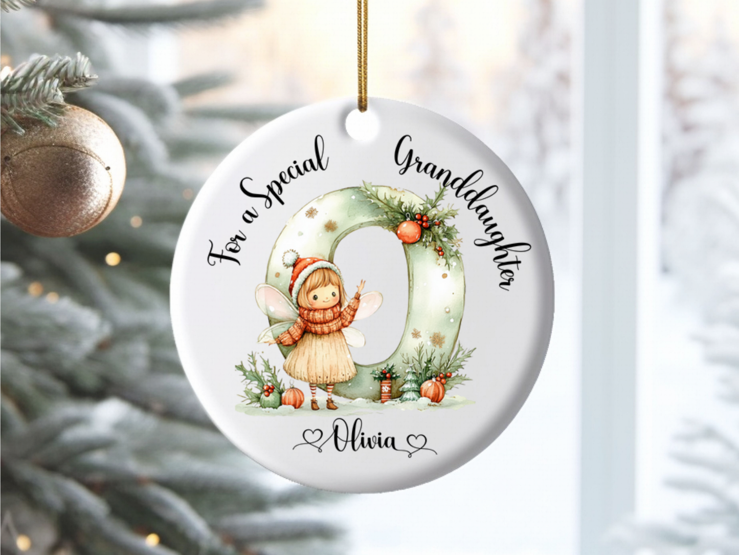 Personalized Christmas Fairy Alphabet Granddaughter Christmas Tree Porcelain Ornament For A Special Granddaughter Bauble, Christmas Keepsake