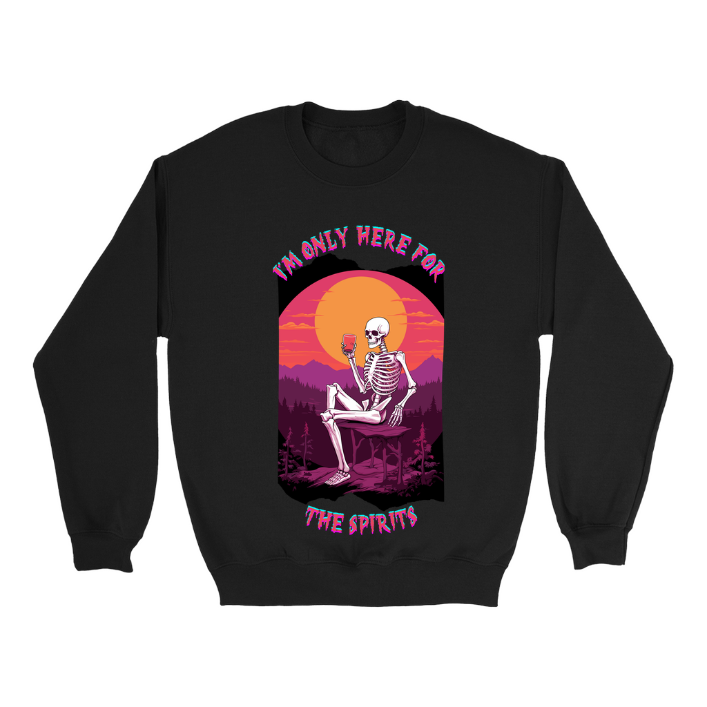 Explore our bewitching collection of Halloween sweatshirts, showcasing the mysterious allure of a drinking skeleton on the front.