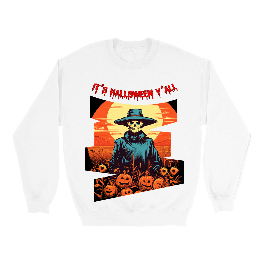 Explore our bewitching collection of Halloween sweatshirts, showcasing the mysterious allure of a Scarecrow on the front.