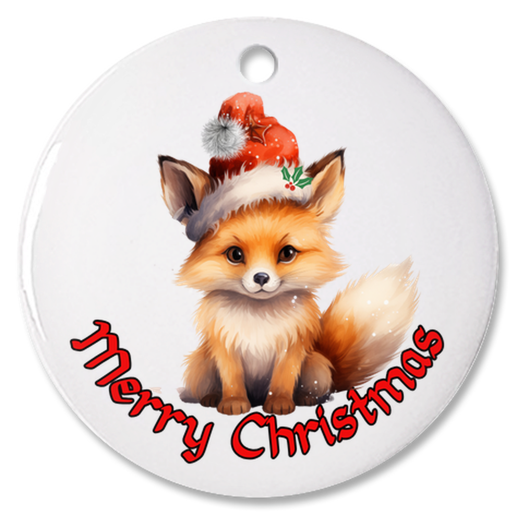 Radiant 3D Porcelain Christmas Fox Ornament:  Elegance in Every Detail for Your Holiday Joy!