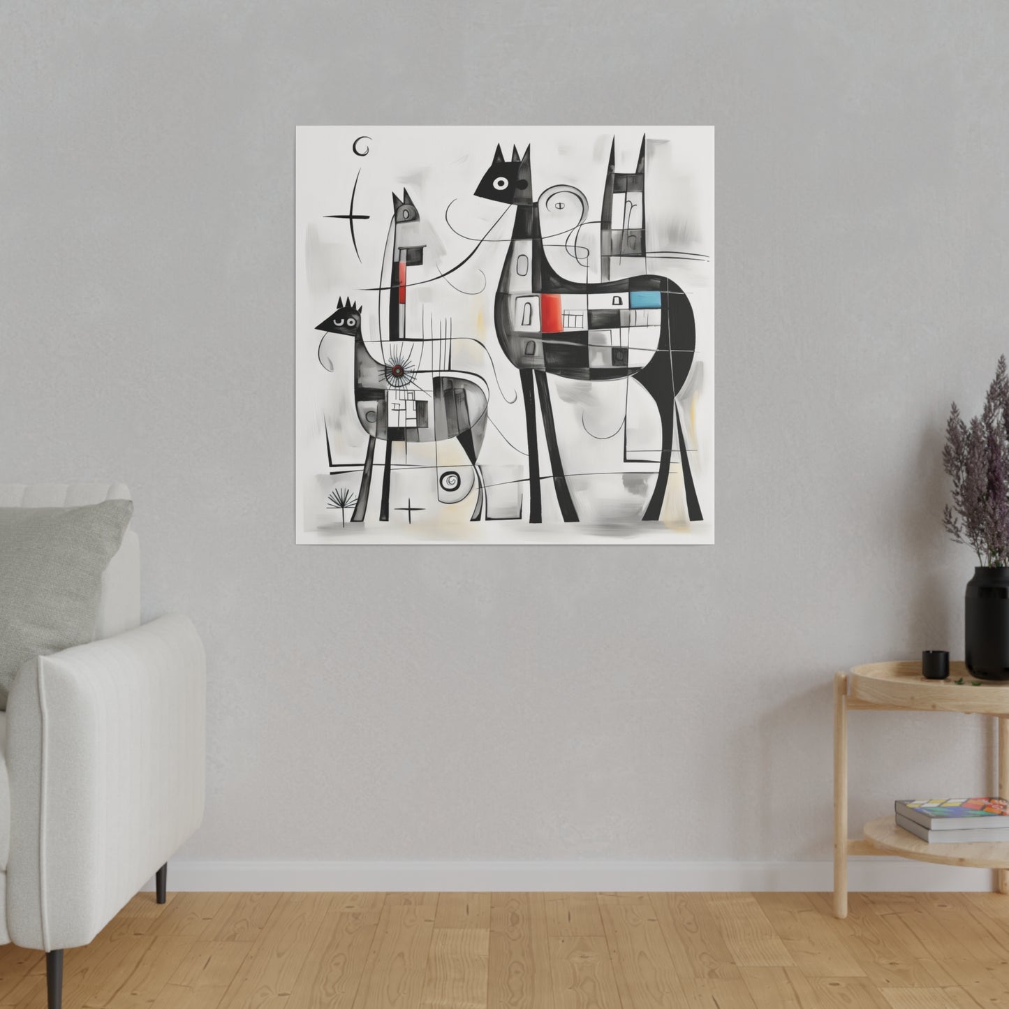 Enchanting Realms Unleashed: Eco-Friendly Abstract Horse and Cat Canvases for the Modern Home, Wall Art on Stretched Canvas, Home Decor Gift