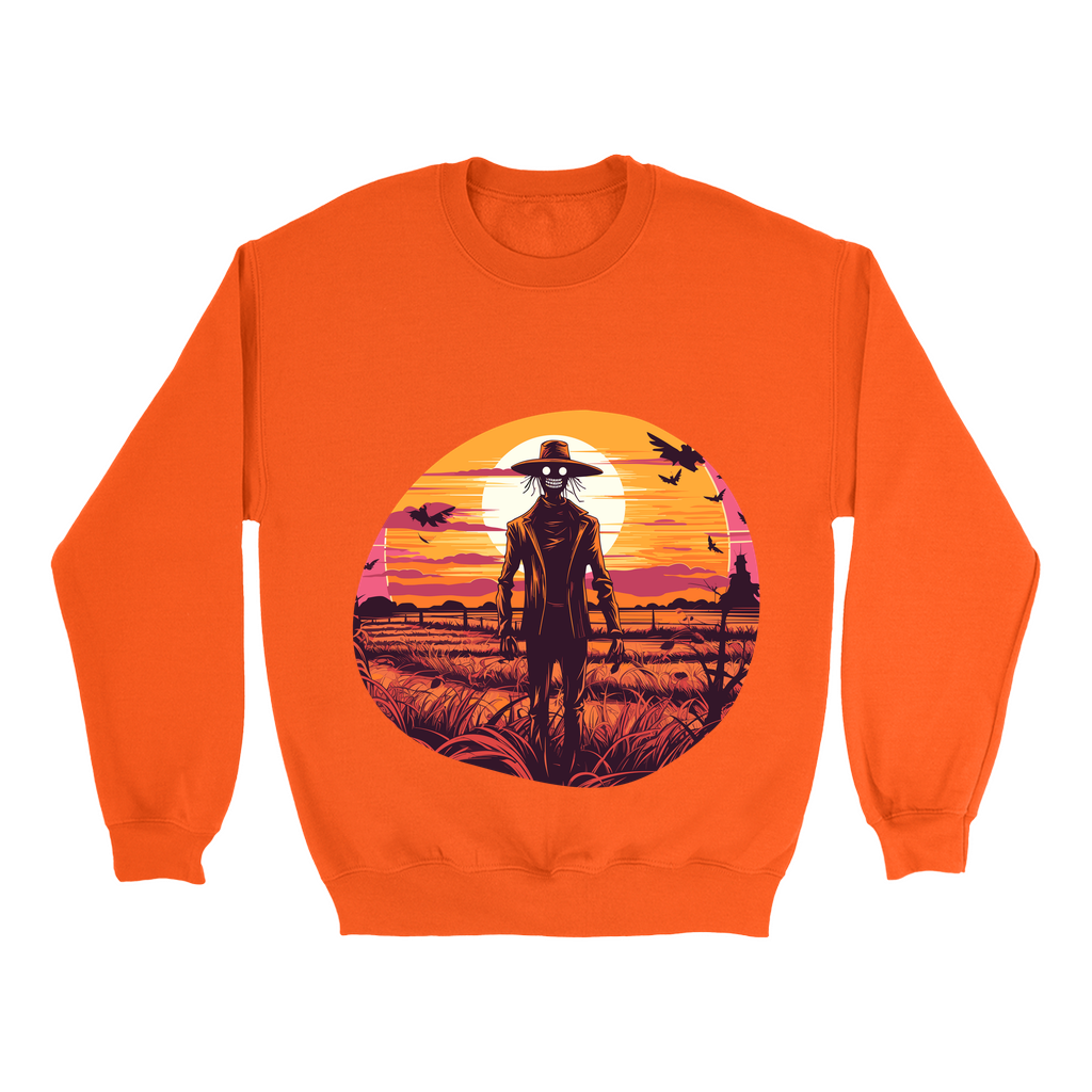 Explore our bewitching collection of Halloween sweatshirts, showcasing the mysterious allure of a scarecrow on the front.