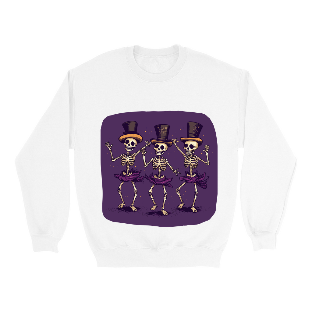 Explore our bewitching collection of Halloween sweatshirts, showcasing the mysterious allure of dancing skeletons on the front.