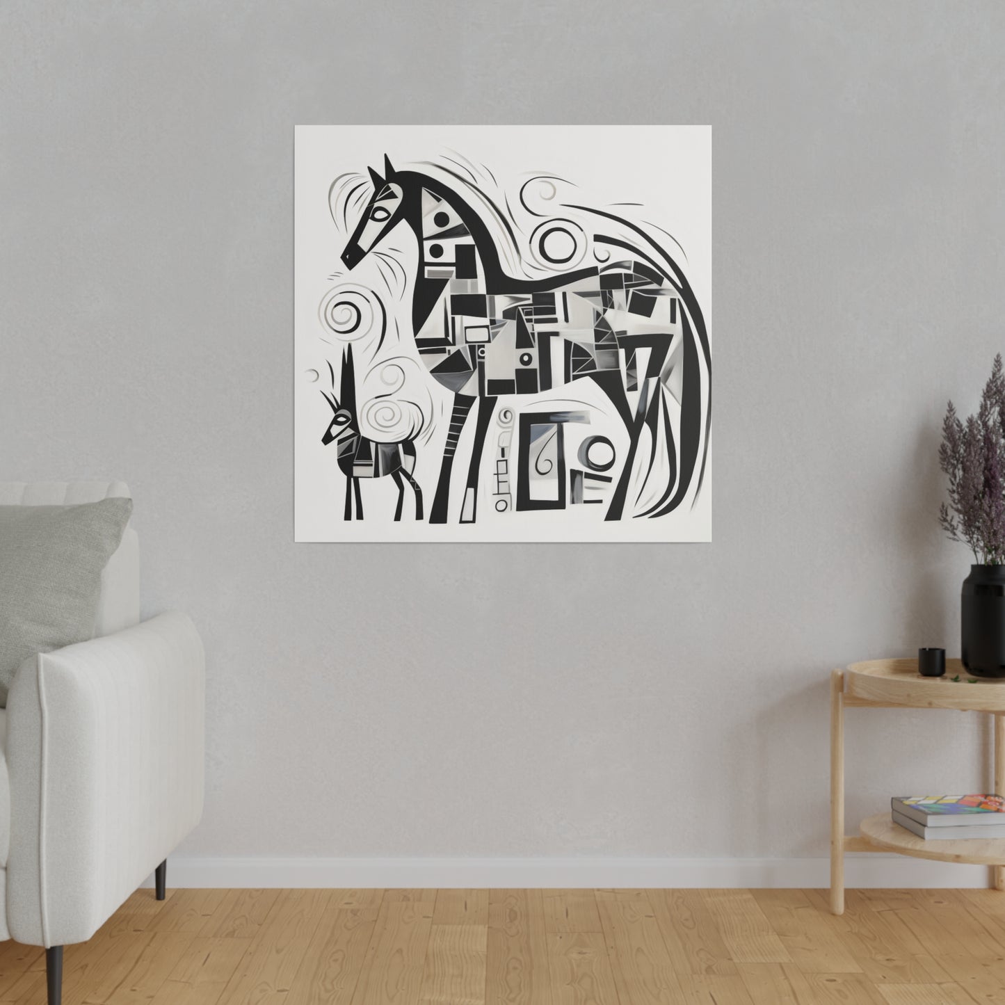 Enchanting Realms Unleashed: Eco-Friendly Abstract Horse and Cat Canvases for the Modern Home, Wall Art on Stretched Canvas, Home Decor Gift