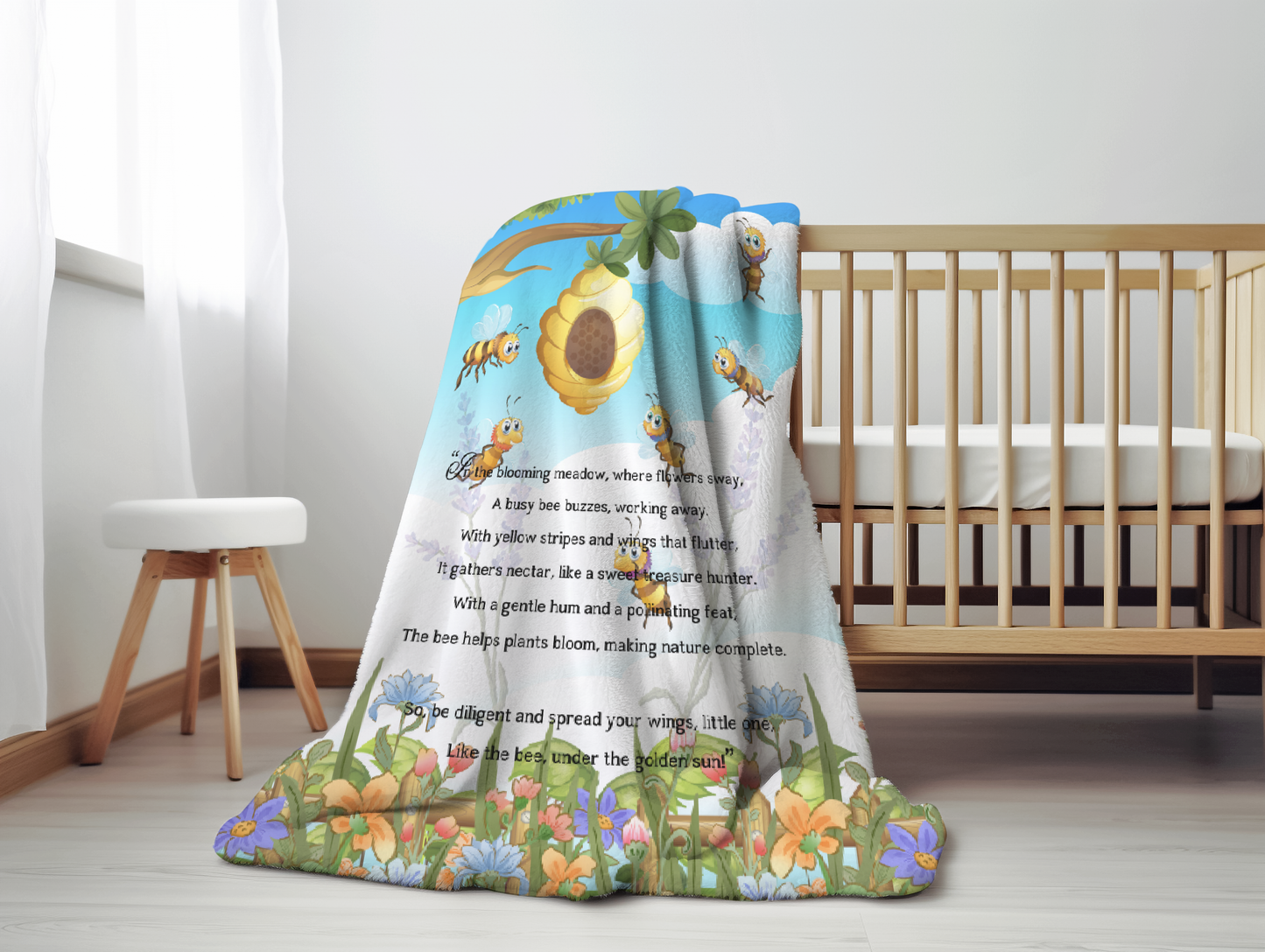 Introducing our adorable luxurious super soft Velveteen Children's Bee Blanket, the perfect Cuddle companion, Kid's Rhyme Blanket