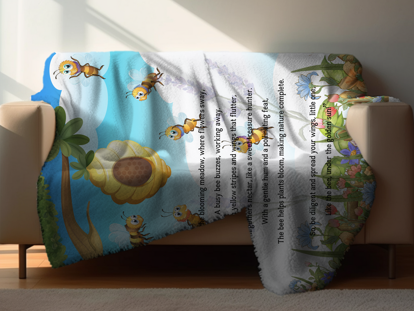 Introducing our adorable luxurious super soft Velveteen Children's Bee Blanket, the perfect Cuddle companion, Kid's Rhyme Blanket