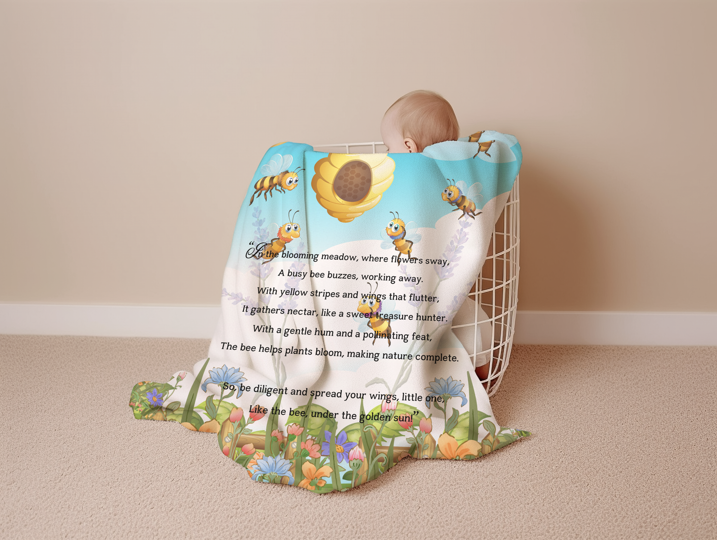 Introducing our adorable luxurious super soft Velveteen Children's Bee Blanket, the perfect Cuddle companion, Kid's Rhyme Blanket